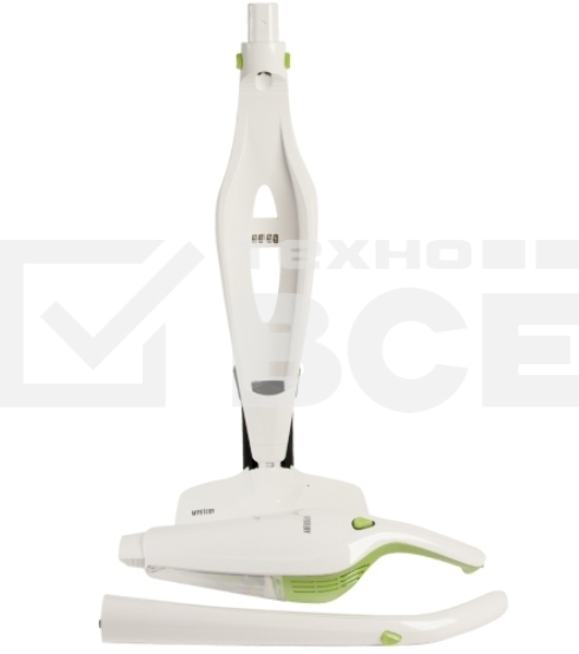 Пылесос вертикальный Mystery MVC-1118 белый/зеленый, питание от аккумулятора, 300 Вт, уборка сухая, пылесборник 0.5 л, работа от АКБ max 30 мин