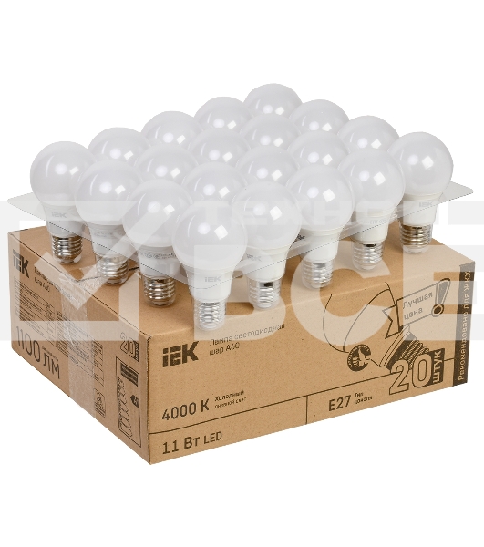 Лампа IEK LED A60 шар 11Вт 230В 4000К E27