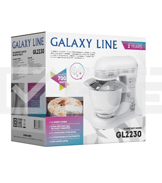 Миксер Galaxy Line GL 2230, белый, планетарный, 700 Вт, 12 скоростей