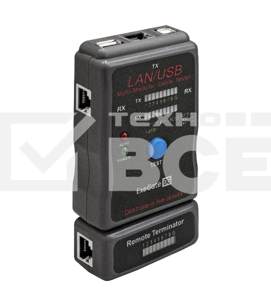 Тестер сетевой ExeGate EX293160RUS EX-T5448 для RJ-45/RJ-11/RJ-12/USB