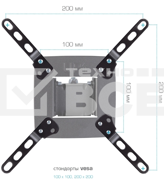 Удлинитель для кронштейнов Kromax ADAPTER-200, черный, 80 шт/уп, Адап. стал. унив. для TV, max VESA 200x200 мм., max вес 20 кг.