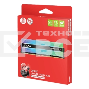 Оперативная память XPG Lancer Neon RGB, DDR5, 32GB (2x16GB), 6400MHz, CL32, с радиаторами, RGB, серебристая