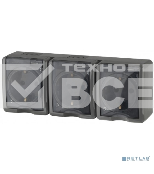 Розетка ЭРА 3х2P+E IP54, 16АХ-250В, 11-2405-03, ОУ, Эксперт, серый (5/50/800)