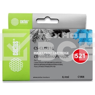 Картридж струйный Cactus CS-CLI521С голубой (8,4 мл) для Canon MP540/MP550/MP620/MP630/MP640/MP660
