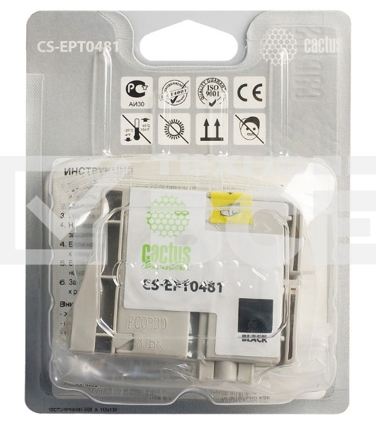 Картридж струйный Cactus CS-EPT0481 черный (14,4 мл) для Epson Photo R200/R220/R300/R320/R340/RX500/RX600/RX620/RX640