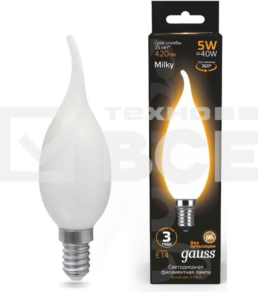 Лампа светодиодная Filament Свеча на ветру E14 5Вт 2700К OPAL GAUSS 104201105