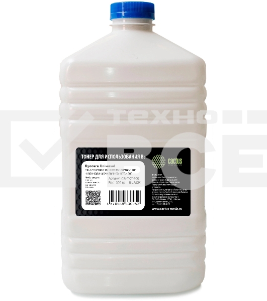 Тонер Cactus CS-TKY-300 черный флакон 300гр. для принтера Kyocera Universal TK-17/18/100/110/120/130/140/160/170/1100/1130/1140/1150/1160/1170/1200