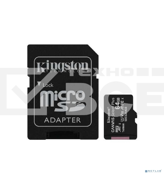 Флеш карта microSDHC 64GB microSDXC Class10 Kingston <SDCS2/64GB> Class10 UHS-I Canvas Select up to 100MB/s с адапт.