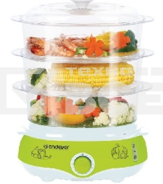 Пароварка электрическая Endever Vita-171, белый/зеленый, мощность 1000 Вт, объем 11 л