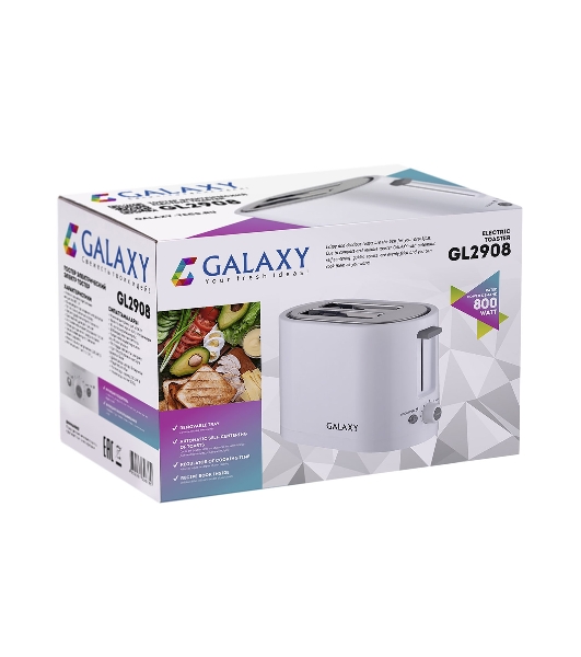 Тостер Galaxy Line GL 2908, белый, пластик, 800 Вт