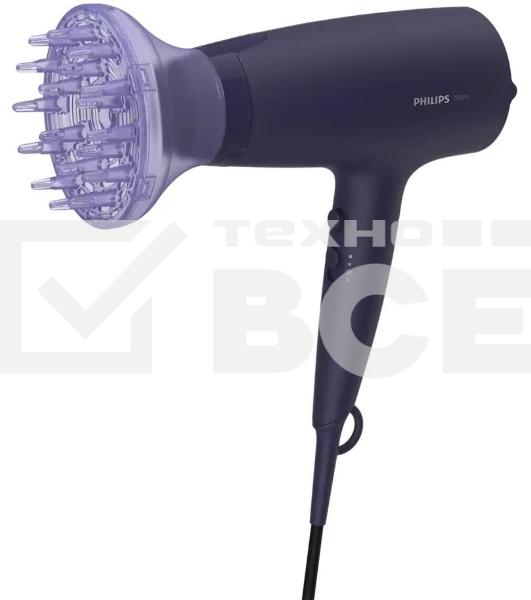 Фен Philips Фен Philips/ 2100 Вт, 6 режимов, ионизация, ThermoProtect, концентратор, диффузор, шнур 1,8 м. Цвет: синий.