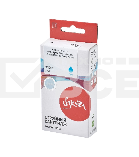 Картридж струйный Sakura 3ED67A (№712 Cyan) для HP, голубой, водорастворимый тип чернил, 29 мл.
