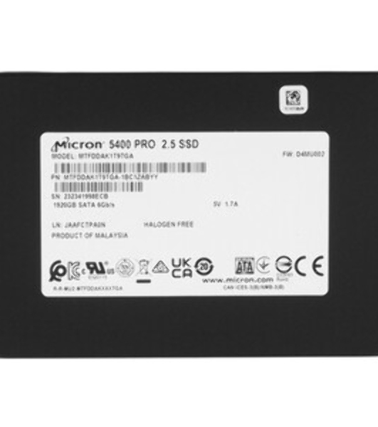 Накопитель SSD Micron 5400PRO 3.84TB SATA 2.5' 3D TLC R540/W520MB/s MTTF 3М 95000/30000 IOP 8410TBW SSD Enterprise Solid State Drive, 1 year, OEM