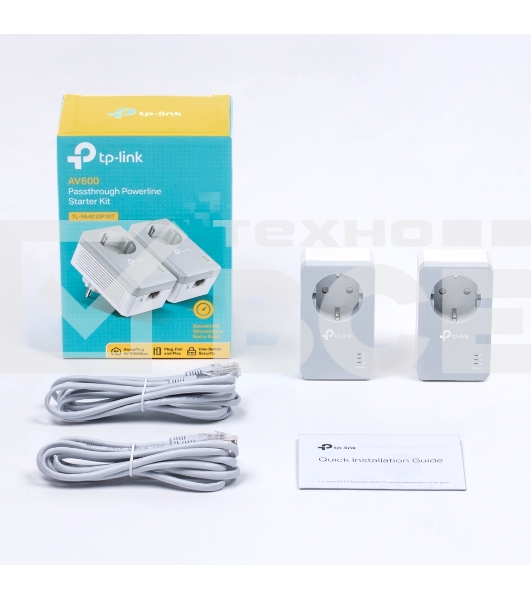 Сетевой адаптер TP-Link TL-PA4010PKIT AV600 Powerline Adapter with AC Pass Through Starter Kit, Ultra Compact Size, 500Mbps Powerline Datarate, 10/100Mbps Fast Ethernet, HomePlug AV, Green Powerline, Plug and Play