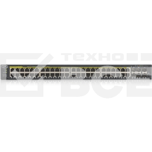 Коммутатор ZYXEL GS1920-48HPv2 Hybrid Smart switch PoE+ Zyxel Nebula Flex, 44xGE PoE+, 4xCombo (SFP/RJ-45 PoE+), 2xSFP, budget PoE 375W, Standalone / cloud management