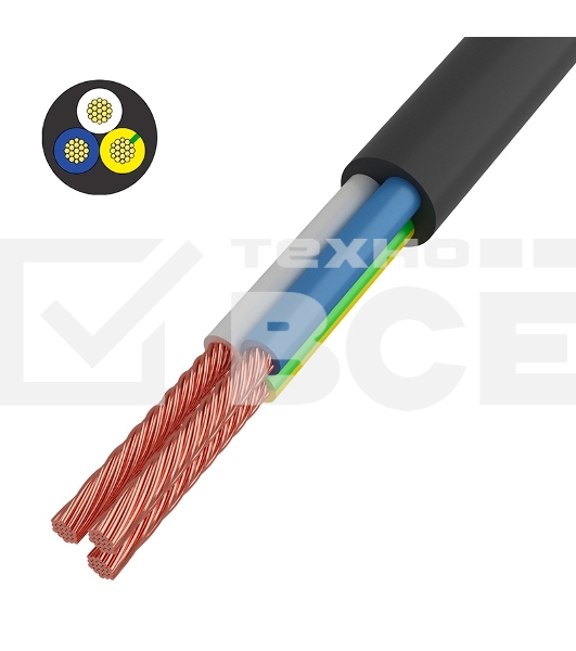 Провод соединительный ПВС Rexant 3x1,5 мм², черный, длина 50 метров, ГОСТ 7399-97