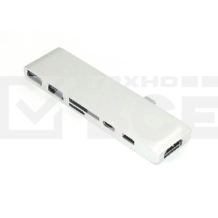 Адаптер Type C на HDMI, USB 3.0*2 + Type C* 2 + SD/TF для MacBook, серебро