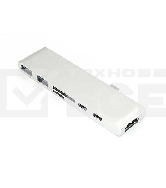 Адаптер Type C на HDMI, USB 3.0*2 + Type C* 2 + SD/TF для MacBook, серебро