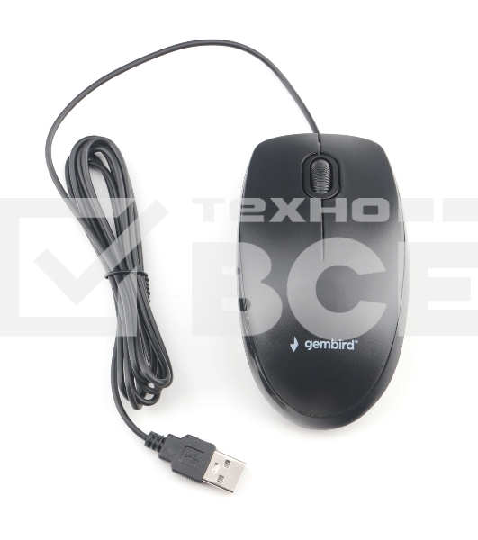 Мышь проводная Gembird MOP-200 черный, 1000 dpi, USB, кнопки - 3