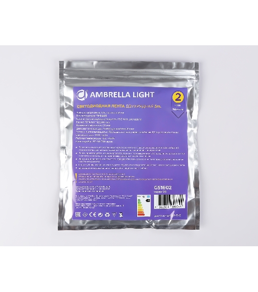 Светодиодная лента Ambrella light GS1602 2835 240Led/ 19.2W m/ 12V IP20 4500K/ 5000*14*1.2mm (2 конт.)