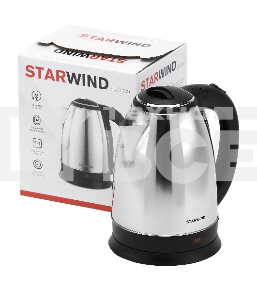 Чайник электрический Starwind SKS1050 1.8л. 1500Вт серебристый/черный (корпус: нержавеющая сталь/пластик)
