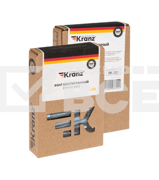 Болт шестигранный KRANZ DIN 933, 8х55, упаковка поставщика ( 24 кг. / 900 шт.)