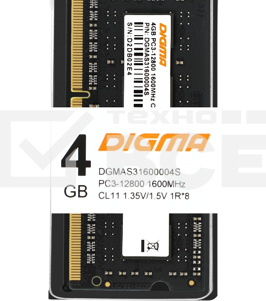 Оперативная память Digma, DDR3, 4GB (1x4 GB), 1600 MHz, CL11, SO-DIMM