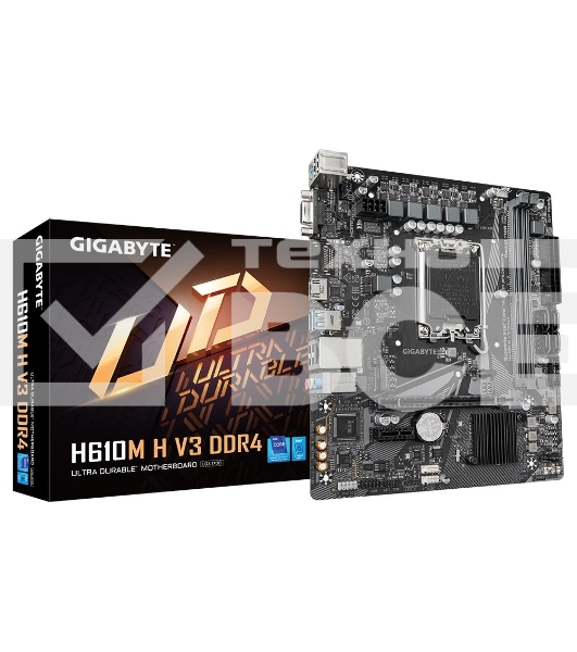 Материнская плата Gigabyte H610M H V3 DDR4, LGA 1700, Intel H610, 2xDDR4, 4xSATA, 1xM.2, 1xPCIe 4.0 x16, 1xPCIe x1, 1xHDMI, 1x 1Gb LAN, 2xUSB-A 3.2 Gen 1, 4xUSB-A 2.0, 3x 3.5 мм, 7.1, mATX