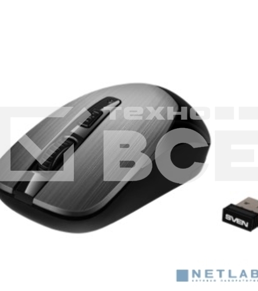 Мышь беспроводная SVEN RX-380W серый металлик, 1600 dpi, радиоканал, USB, кнопки - 4