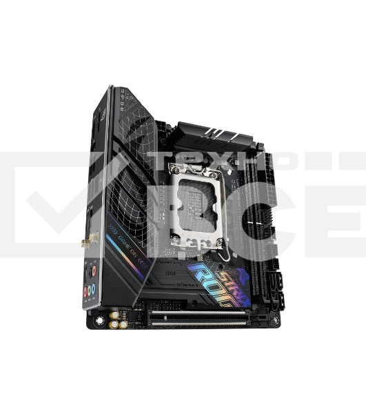 Материнская плата ASUS ROG STRIX B760-I GAMING WIFI, LGA 1700, Intel B760, 2xDDR5, 4xSATA, 2xM.2, 1xPCIe 5.0 x16, 1xHDMI, 1xDP, 1x 2.5Gb LAN, 3xUSB-A 2.0, 3xUSB-A 3.2 Gen 1, 1xUSB-C 3.2 Gen 1, 1xUSB-C 3.2 Gen 2x2, 5x3.5 мм, 7.1, Mini-ITX