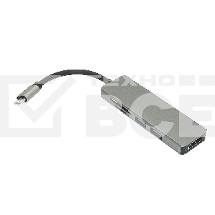 Адаптер Type C на HDMI, USB 3.0*2 + SD/TF для MacBook, серебро