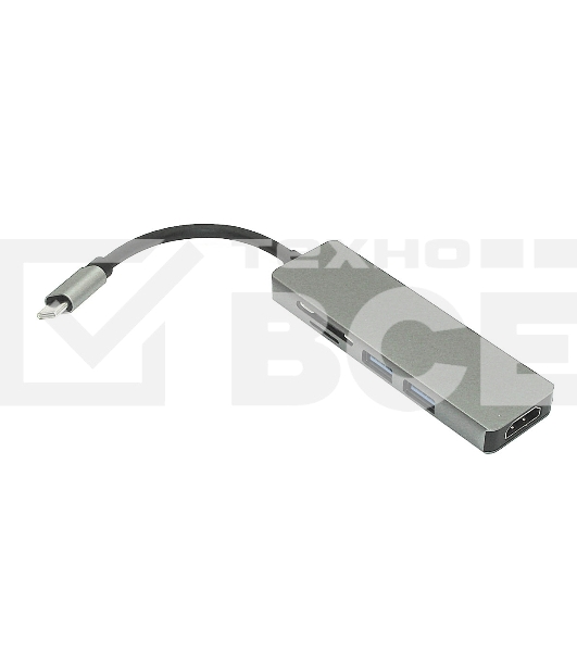 Адаптер Type C на HDMI, USB 3.0*2 + SD/TF для MacBook, серебро