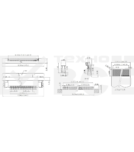 Разъем FPC  Half Coverage Bottom Contact 1.0K-BX-20PWB 20 pin высота 2мм шаг 1мм