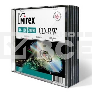 Диск CD-RW Mirex 700 Mb, 12х, Slim Case (5), (5/200)