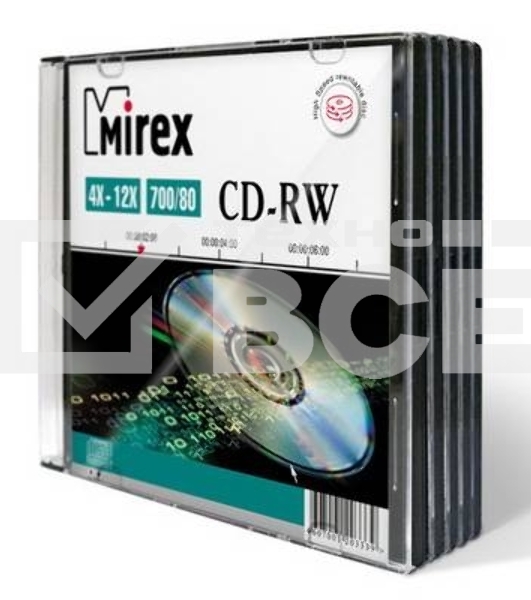 Диск CD-RW Mirex 700 Mb, 12х, Slim Case (5), (5/200)
