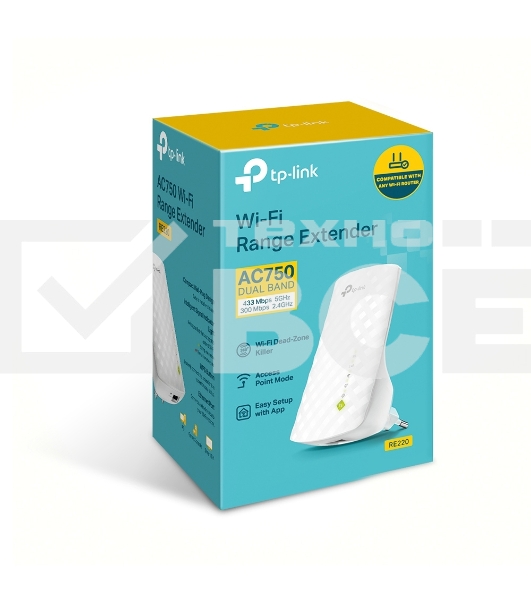 Усилитель Wi-Fi сигнала TP-Link AC750 OneMesh WiFi Range Extender, 300Mbps at 2.4G and 433Mbps at 5G, compact house with internal antennas, 1 10/100Mbps Ethernet port, WPS button for quick setup, Smart Indicator for best location, support OneMeshTMtechnol
