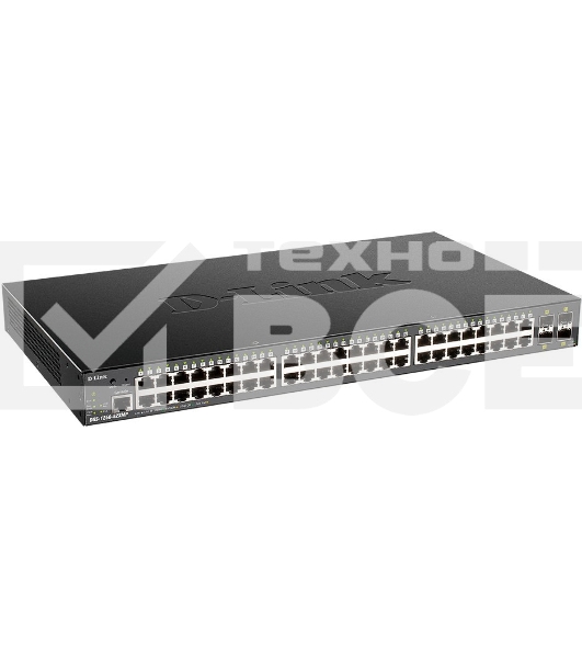 Коммутатор D-Link DGS-1250-52XMP/A1A, L2 Smart Switch with 48 10/100/1000Base-T ports and 4 10GBase-X SFP+ ports (48 PoE ports 802.3af/802.3at (30 W), PoE Budget 370W).16K Mac address, 802.3x Flow Control, 4K