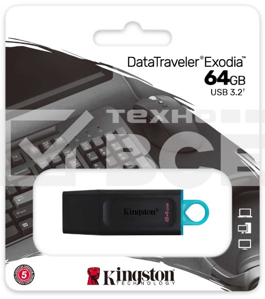 Флеш диск Kingston 64GB USB3.2 Gen 1 DataTraveler Exodia (Black + Teal)
