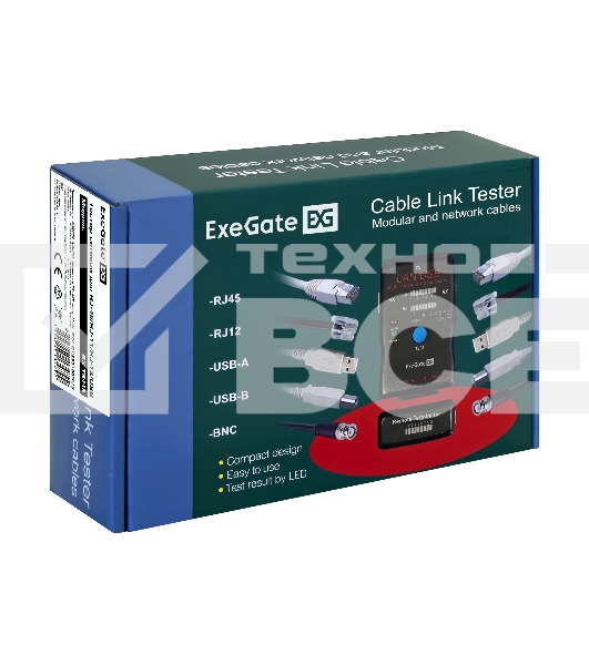 Тестер сетевой ExeGate EX293160RUS EX-T5448 для RJ-45/RJ-11/RJ-12/USB