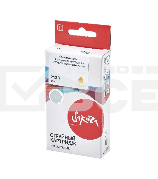 Струйный картридж Sakura 3ED69A (№712 Yellow) для HP, желтый, водорастворимый тип чернил, 29 мл.