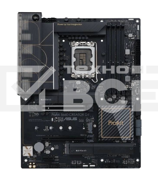 Материнская плата ASUS ProArt B660-CREATOR D4, LGA 1700, Intel B660, 4xDDR4, 4xSATA, 3xM.2, 1xPCIe 5.0 x16, 1xPCIe 3.0 x4, 1xPCIe x1, 1xHDMI, 1xDP, 2x 2.5Gb LAN, 4xUSB-A 2.0, 4xUSB-A 3.2 Gen 1, 1xUSB-C 3.2 Gen 2, 5x3.5 мм, TOSLINK, ATX