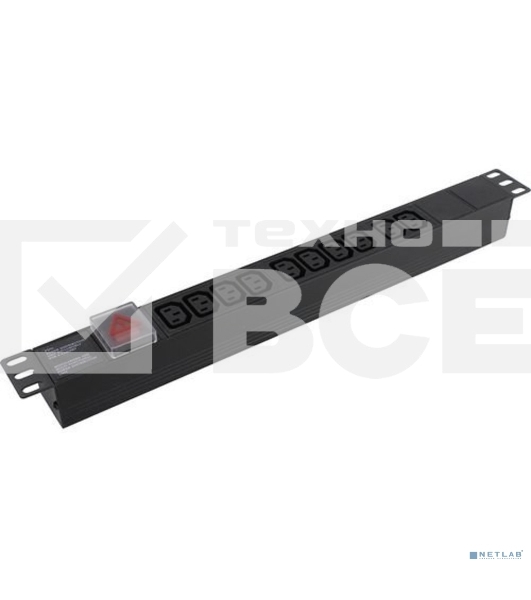 Блок розеток горизонтальный ExeGate ServerPro PDU-19H001 Al-10С13-C14-SW, 1U, Алюминий, 10 IEC 320 C13, С14, выкл. с подсветкой, черный