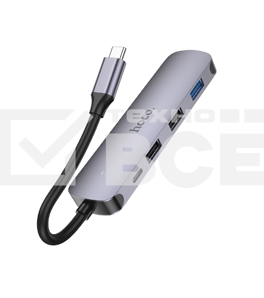 Разветвитель USB-C Hoco HB27 4порт. серый