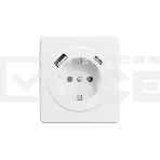 Розетка Kranz ROUND 1-ая с/з с/у з/ш 16А с USB A+C быстрой зарядки 5В/3А перламутр, фото 1