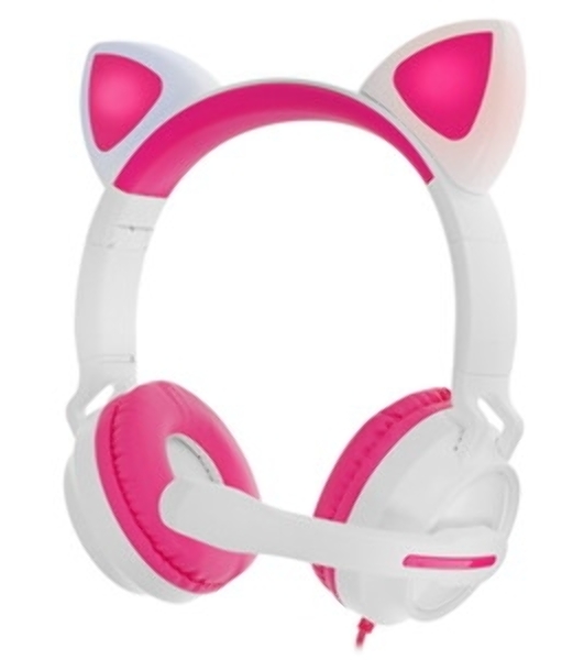 Гарнитура QUMO Game Cat белый/розовый, проводная, USB, подсветка
