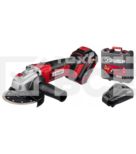 Угловая шлифовальная машина ЗУБР 18В, 1 АКБ (4Ач), в кейсе. УШМ-18-125-41