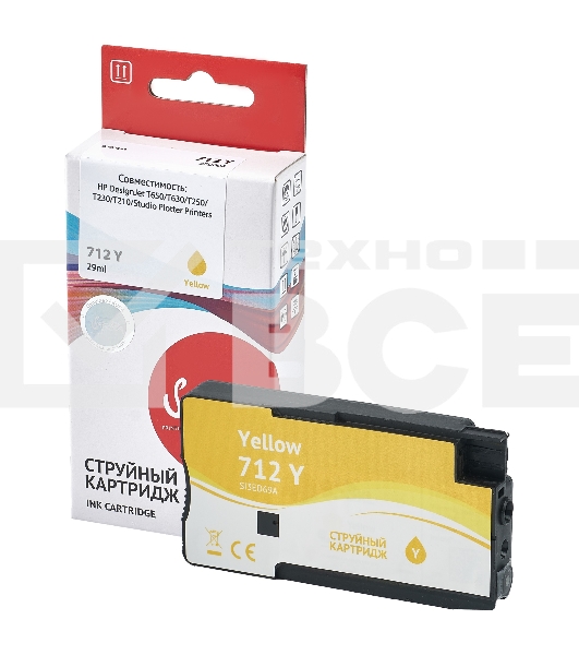 Струйный картридж Sakura 3ED69A (№712 Yellow) для HP, желтый, водорастворимый тип чернил, 29 мл.