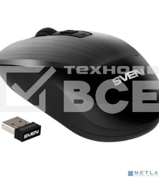 Мышь беспроводная SVEN RX-380W серый металлик, 1600 dpi, радиоканал, USB, кнопки - 4
