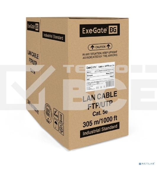 Кабель ExeGate SFTP 4 пары кат.5e медь, 24AWG, экран, бухта 305м, серый, PVC