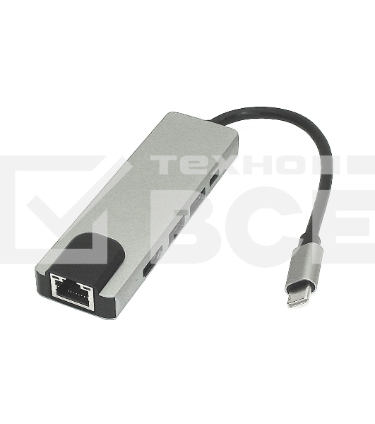 Адаптер Type C на HDMI, USB 3.0*2 + RJ45 + Type C, серебро